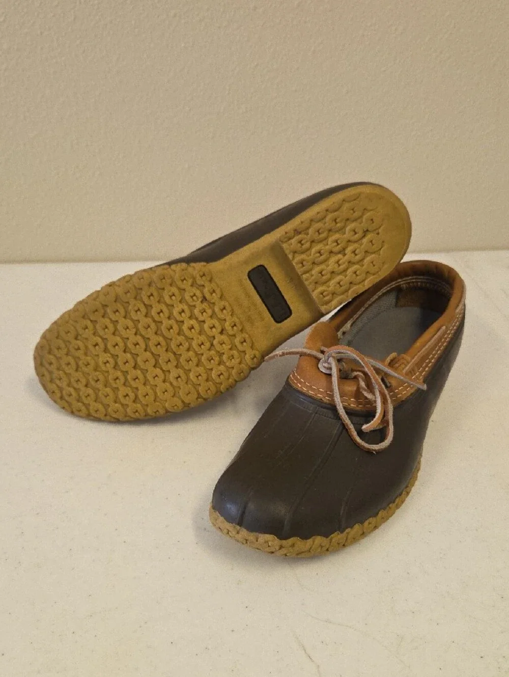 LL Bean Rubber Moc Low Duck Boots Tan Brown Men's Size 14 Maine USA Bean Boots
